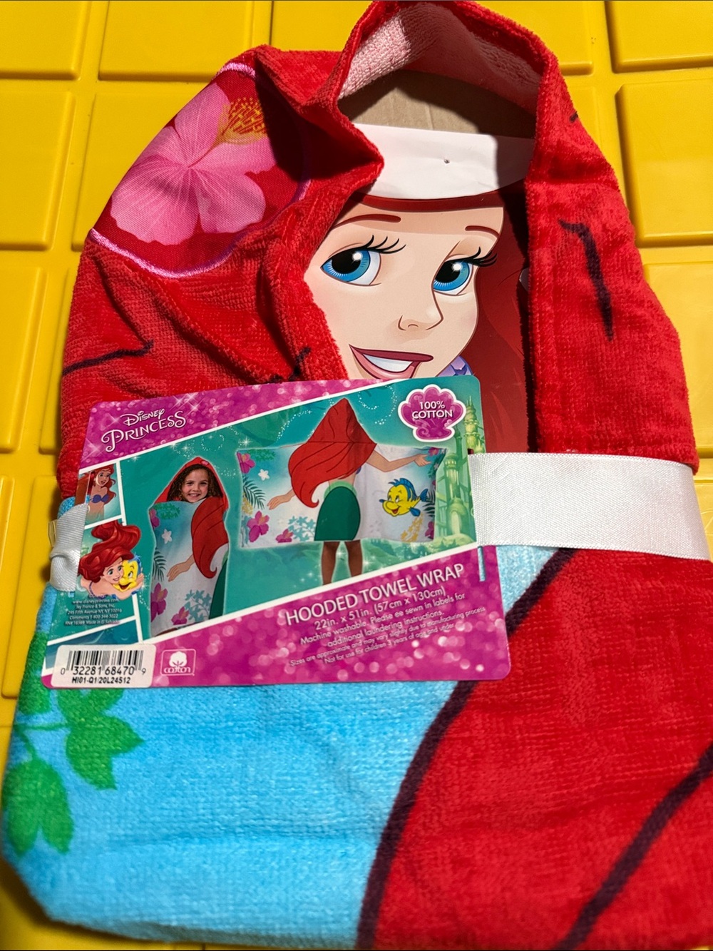 Ariel Kids Hooded Towel Wrap - Red & Blue
